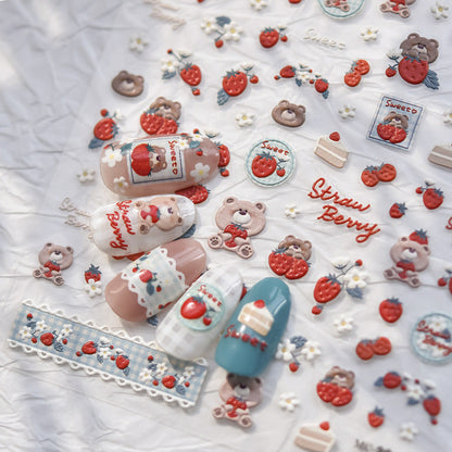 Hello Claws | Strawberry Bear 5D Nail Deco Sticker