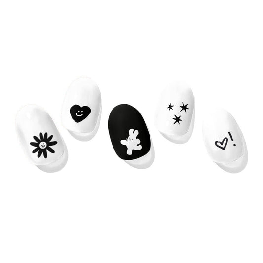 Now Now | White Bunny Black Nail Wraps