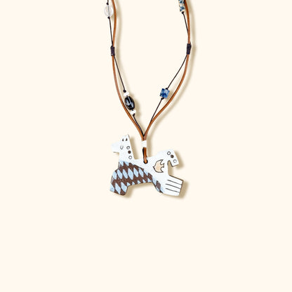 Her Market | Blue Diamond Pattern Whimsical 8-Leg Pony Necklace