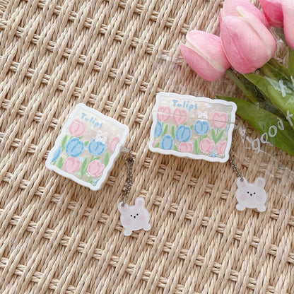 Pink Blue Tulip Rabbit Airpods Case