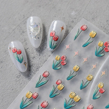 Hello Claws | Spring Tulip Flower Star 5D Embossed Pattern Design Nail Deco Sticker